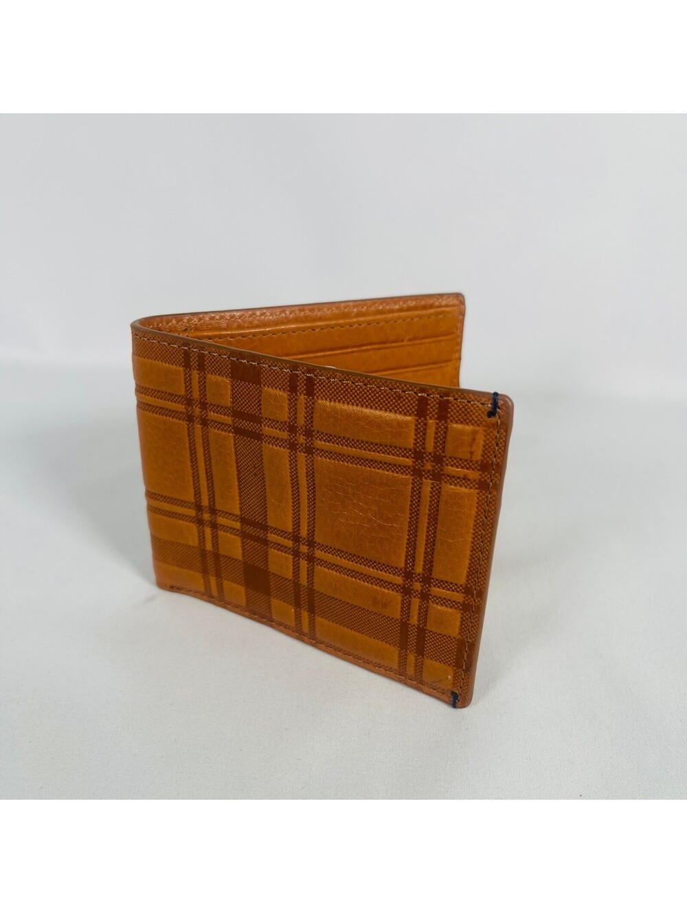 Fossil Bronson Emboss Bifold Leather Wallet Camel NWT ML4568235 Plaid